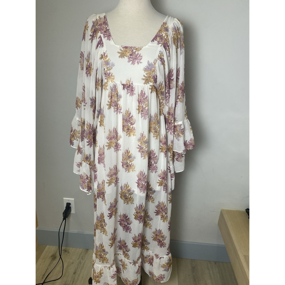 H &M Floral Chiffon Maxi Dress Long Sleeve Size 0 Boho Cottage Core Romantic